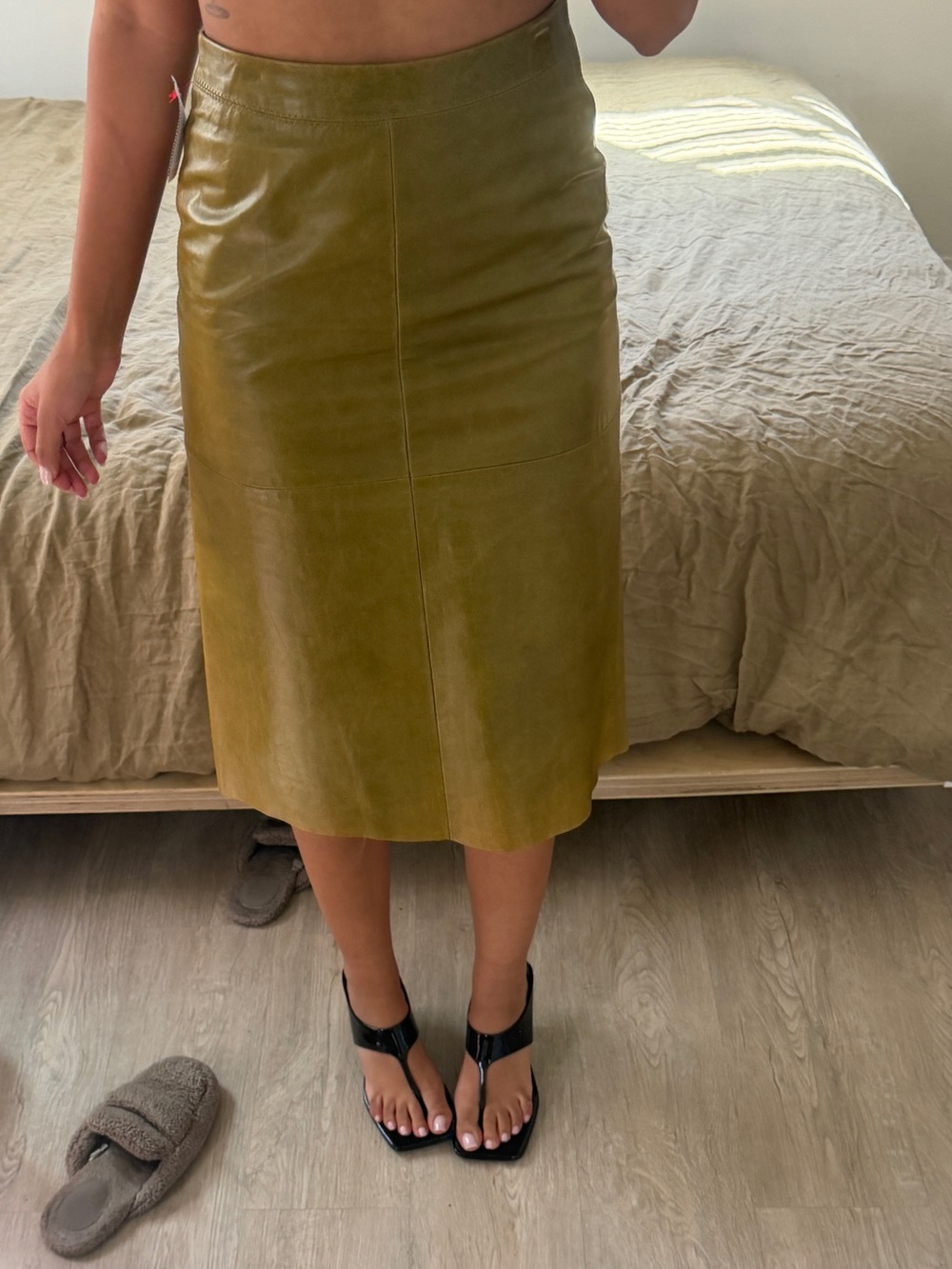 Vintage Y2K GAP Genuine Leather Olive Midi Maxi Skirt Size 0